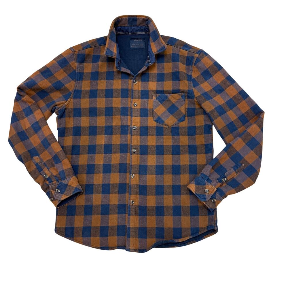 Nomad Brown Navy Buffalo Plaid Flannel Outdoorsy Lumnerjack Shirt Mens M - Picture 2 of 9